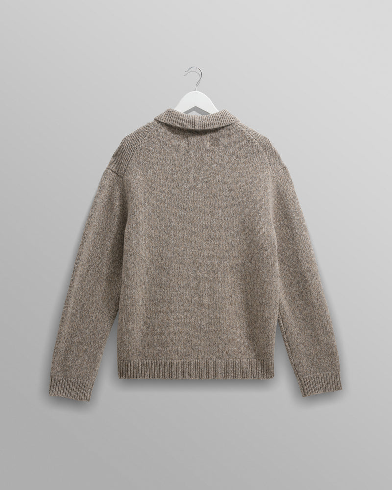 wax london men's Alpha - Grey Plain Stitch Fleck-Wool Zip Polo