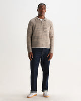 wax london men's Alpha - Natural And Grey Space Dye Zip Polo