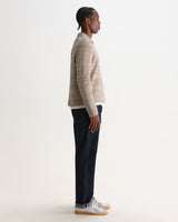 wax london men's Alpha - Natural And Grey Space Dye Zip Polo