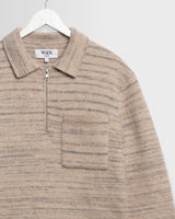 wax london men's Alpha - Natural And Grey Space Dye Zip Polo