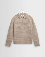 wax london men's Alpha - Natural And Grey Space Dye Zip Polo