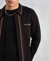 wax london Amble - Black Milano-Knit Long Sleeve Polo