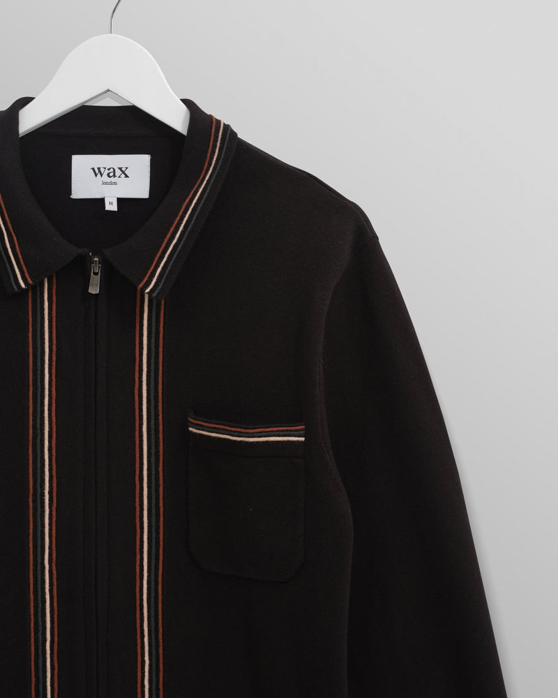 wax london Amble - Black Milano-Knit Long Sleeve Polo