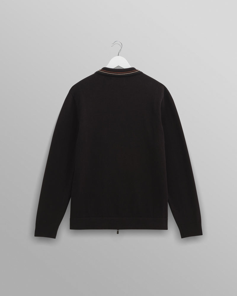 wax london Amble - Black Milano-Knit Long Sleeve Polo