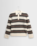 Ashford - Ecru And Brown Long Sleeve Stripe Polo Jumper