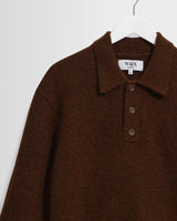 wax london men's ASHFORD L/S POLO FLUFFY WOOL BLEND BROWN