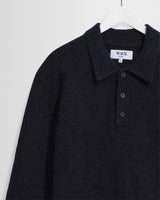 wax london men's ASHFORD L/S POLO FLUFFY WOOL BLEND NAVY