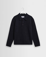 wax london men's ASHFORD L/S POLO FLUFFY WOOL BLEND NAVY