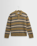 Ashford - Olive And Ecru Long Sleeve Stripe Polo Jumper