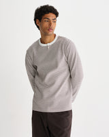 wax london men's Aspen - Ecru And Brown Waffle Stripe Long-Sleeve T-Shirt