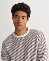 wax london men's Aspen - Ecru And Brown Waffle Stripe Long-Sleeve T-Shirt