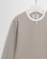 wax london men's Aspen - Ecru And Brown Waffle Stripe Long-Sleeve T-Shirt