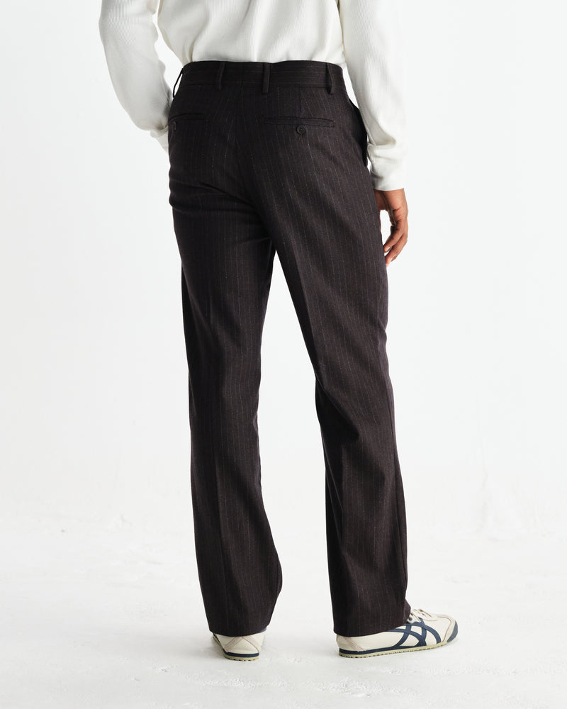 wax london men's Aston - Dark Brown Wool Pinstripe Trousers