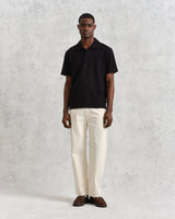 wax london Atwood - Black Textured Organic Cotton Polo Shirt