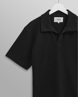 wax london Atwood - Black Textured Organic Cotton Polo Shirt