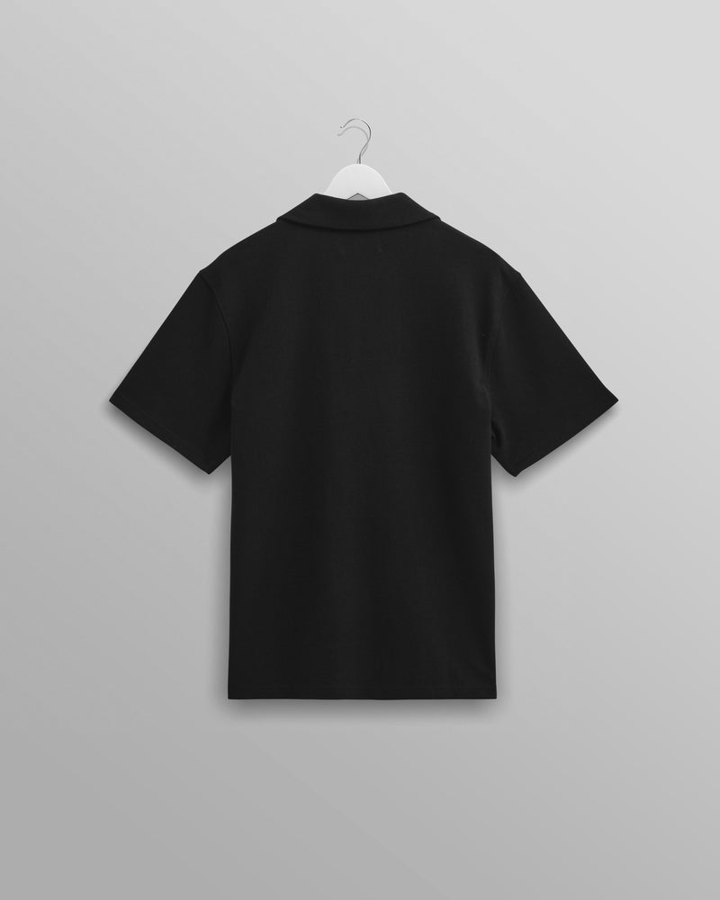 wax london Atwood - Black Textured Organic Cotton Polo Shirt