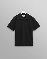 wax london Atwood - Black Textured Organic Cotton Polo Shirt