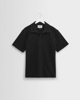 wax london men's Atwood - Black Textured Organic Cotton Polo Shirt