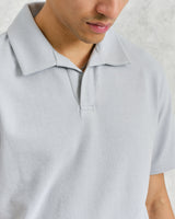 wax london Atwood - Blue Textured Organic Cotton Polo Shirt