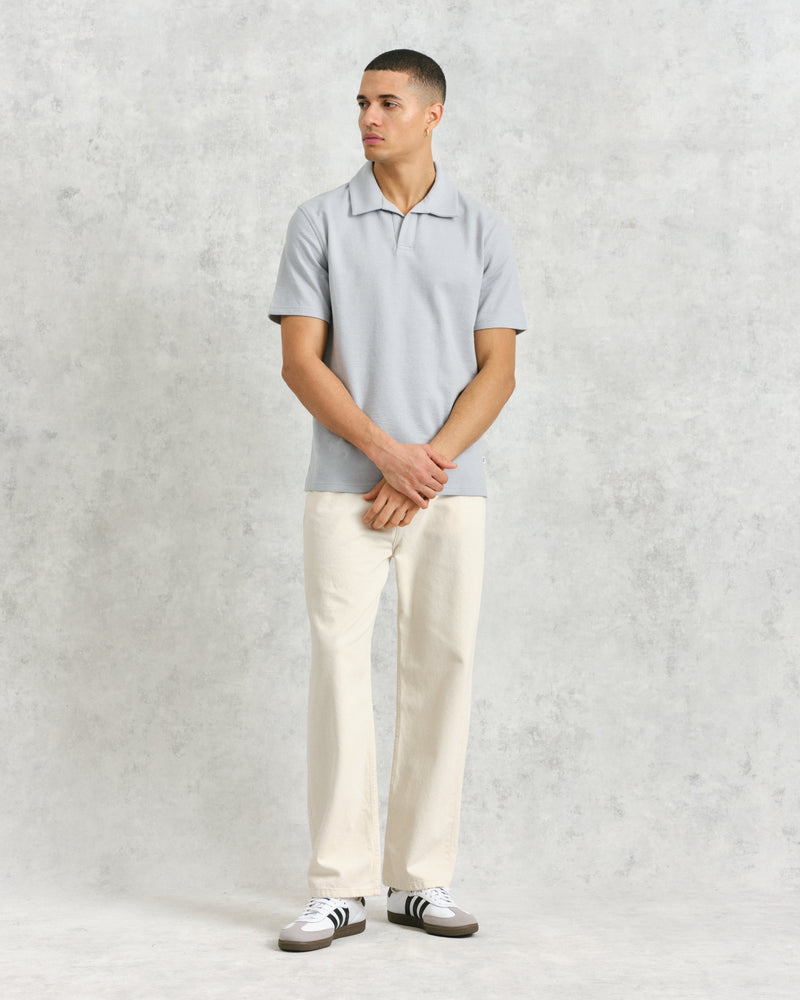 wax london Atwood - Blue Textured Organic Cotton Polo Shirt