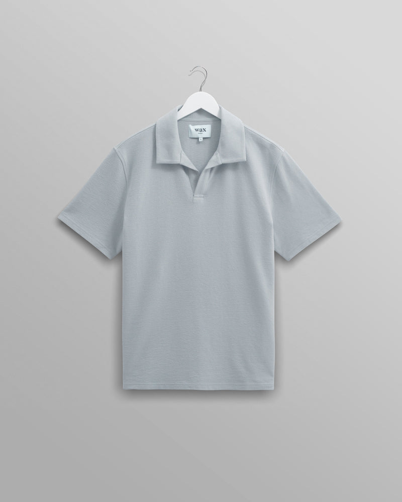 wax london Atwood - Blue Textured Organic Cotton Polo Shirt