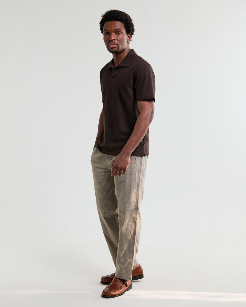 Men's Dark Brown Textured Organic Cotton Polo Shirt | Wax London