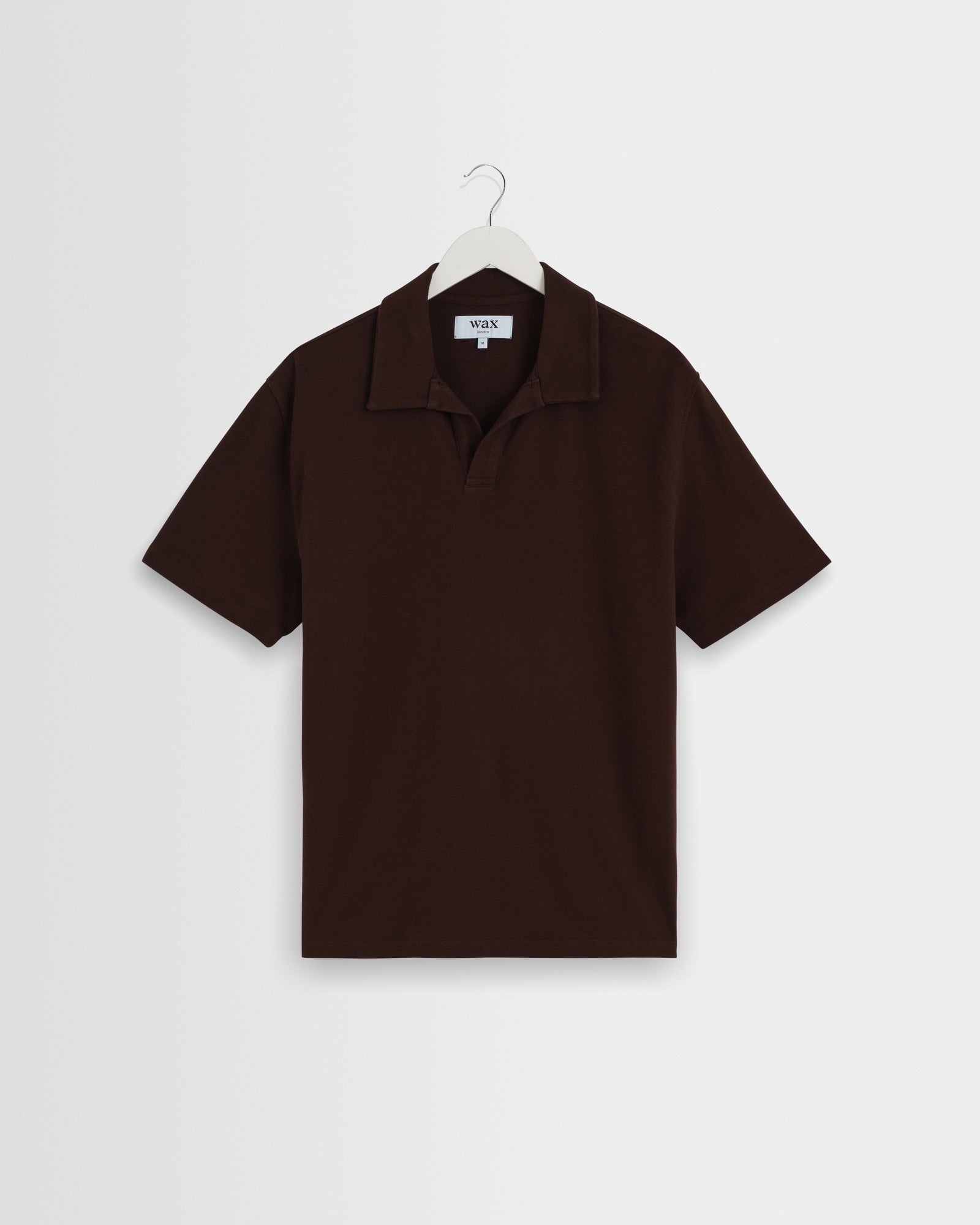 Men's Dark Brown Textured Organic Cotton Polo Shirt | Wax London