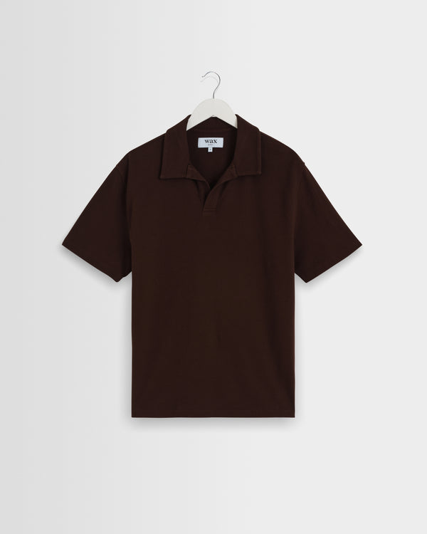 Men's Dark Brown Textured Organic Cotton Polo Shirt | Wax London