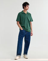 wax london men's Atwood - Dark Green Textured Organic Cotton Polo Shirt