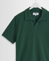 wax london men's Atwood - Dark Green Textured Organic Cotton Polo Shirt