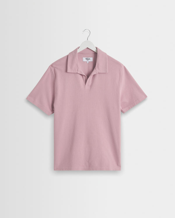 wax london men's Atwood - Dusty Pink Textured Organic Cotton Polo Shirt