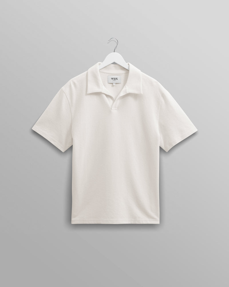 wax london Atwood - Ecru Textured Organic Cotton Polo Shirt