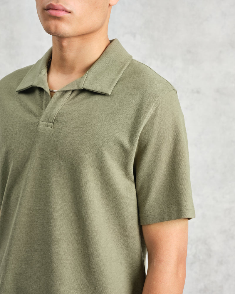 wax london Atwood - Green Textured Organic Cotton Polo Shirt