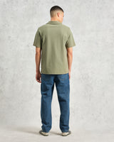 wax london Atwood - Green Textured Organic Cotton Polo Shirt