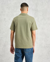 wax london Atwood - Green Textured Organic Cotton Polo Shirt