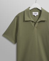 wax london Atwood - Green Textured Organic Cotton Polo Shirt