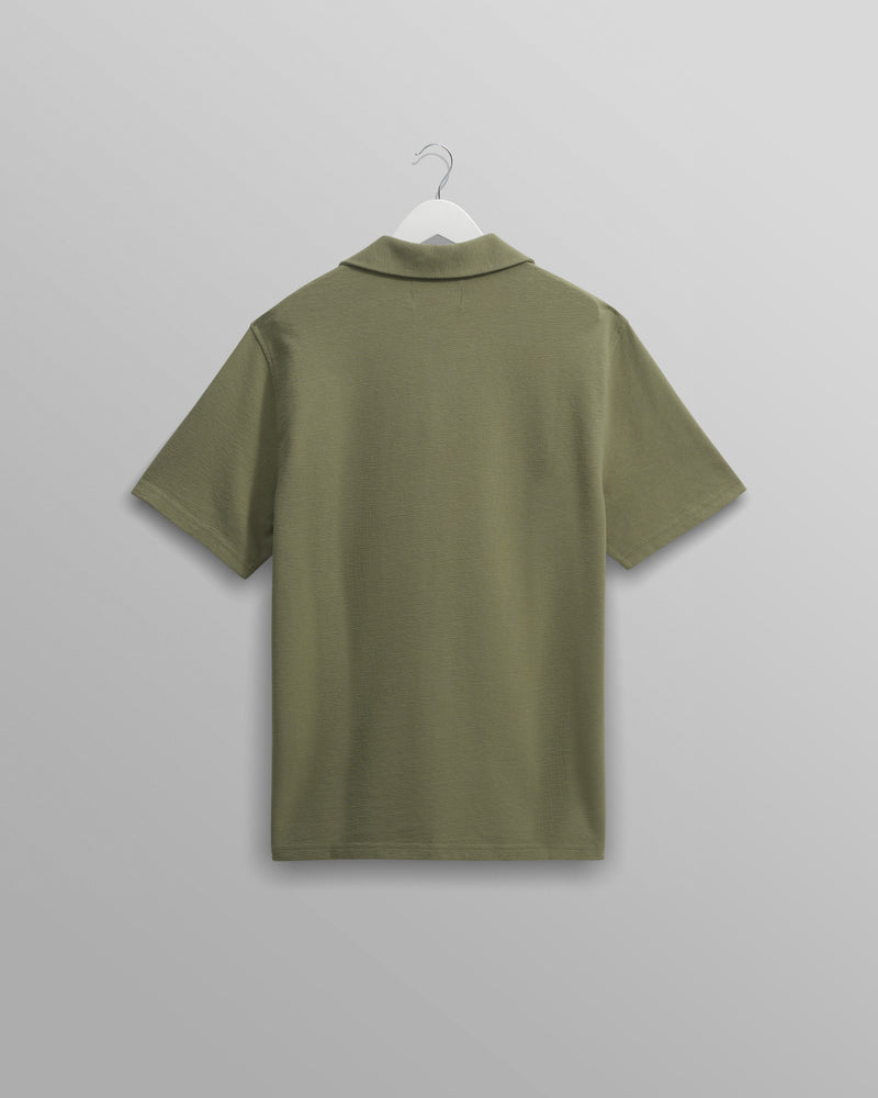 wax london Atwood - Green Textured Organic Cotton Polo Shirt