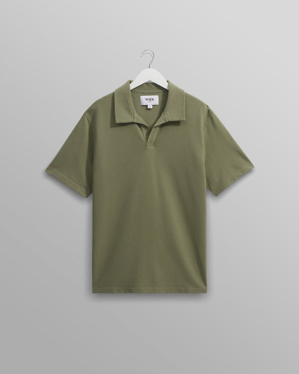 wax london men's Atwood - Green Textured Organic Cotton Polo Shirt