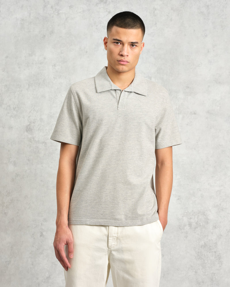 wax london Atwood - Grey Marl Textured Organic Cotton Polo Shirt