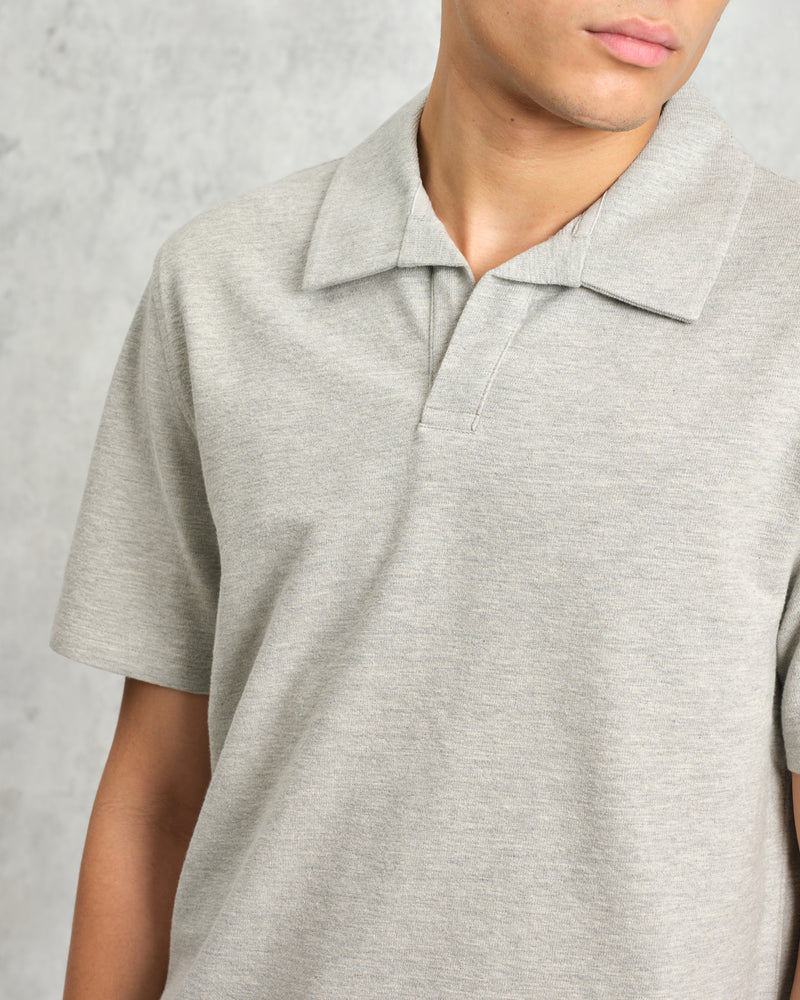 wax london Atwood - Grey Marl Textured Organic Cotton Polo Shirt