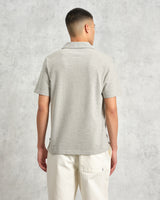 wax london Atwood - Grey Marl Textured Organic Cotton Polo Shirt