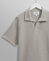 wax london Atwood - Grey Marl Textured Organic Cotton Polo Shirt