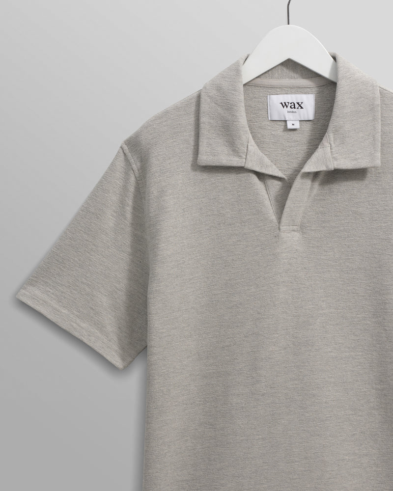 wax london Atwood - Grey Marl Textured Organic Cotton Polo Shirt