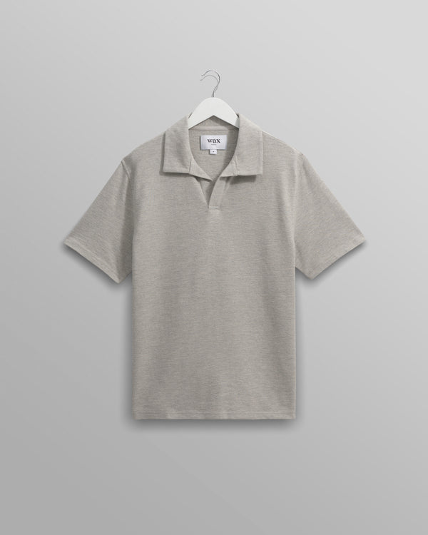 wax london Atwood - Grey Marl Textured Organic Cotton Polo Shirt