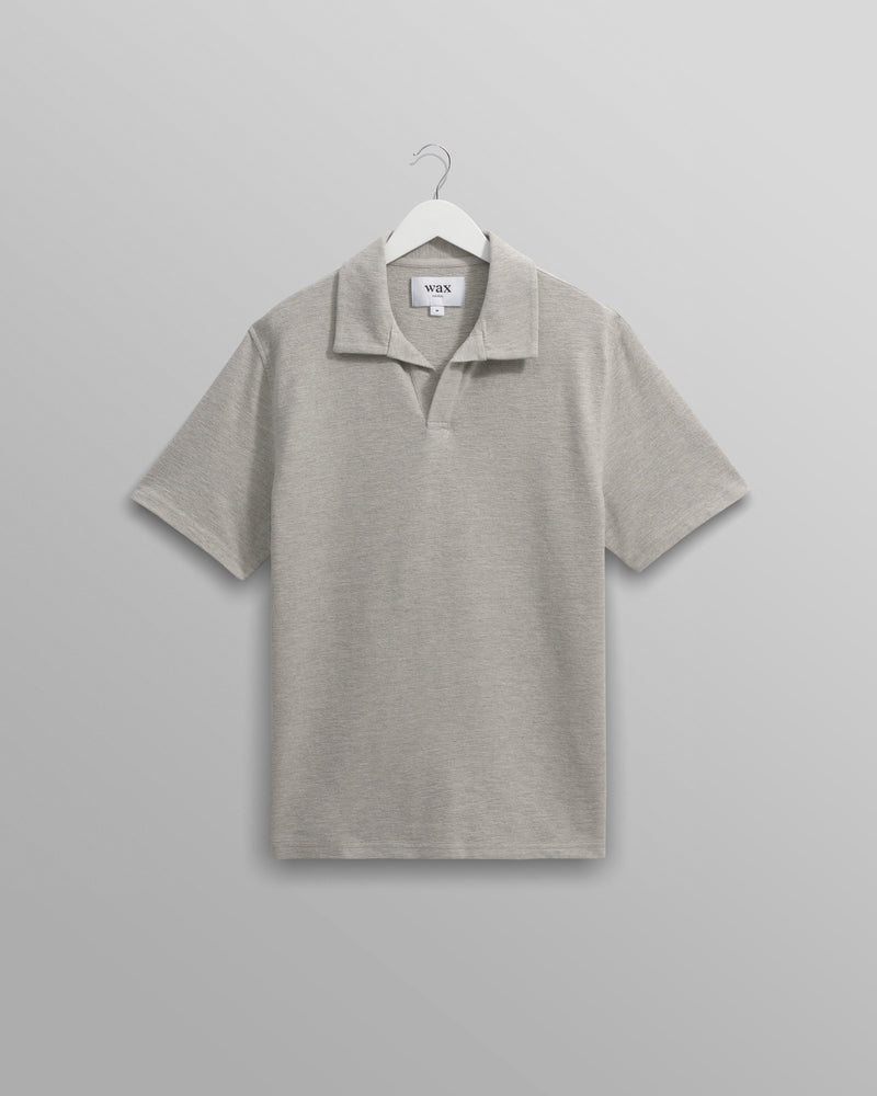 wax london Atwood - Grey Marl Textured Organic Cotton Polo Shirt