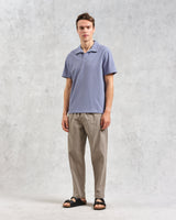 wax london Atwood - Mid Blue Textured Organic Cotton Polo Shirt