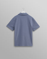 wax london Atwood - Mid Blue Textured Organic Cotton Polo Shirt