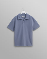 wax london Atwood - Mid Blue Textured Organic Cotton Polo Shirt