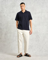 wax london Atwood - Navy Textured Organic Cotton Polo Shirt