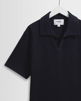 wax london men's Atwood - Navy Textured Organic Cotton Polo Shirt